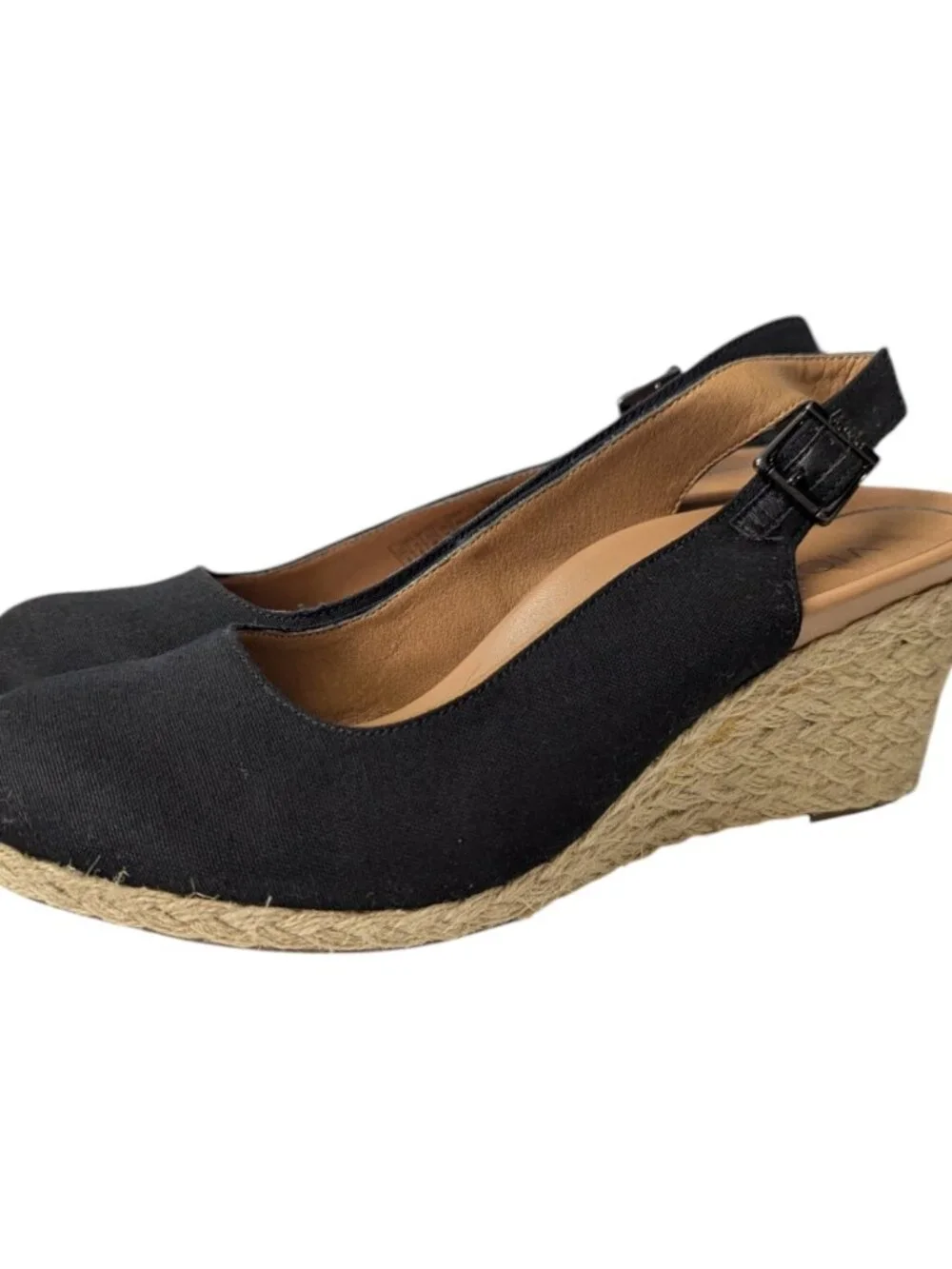 Vionic Coralina Black Canvas Espadrille Wedge Slingback Sandals Womens 8 Comfort